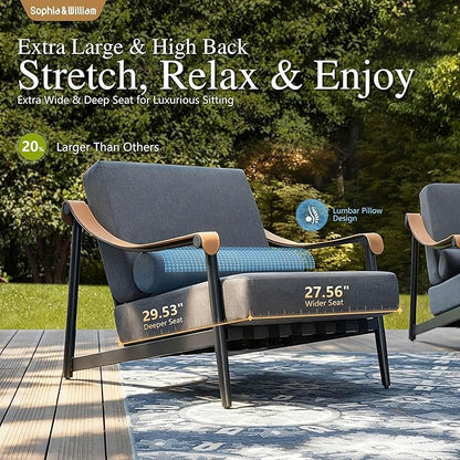 Sophia & William Luxury Patio Furniture Set Outdoor Conversation Set 6pcs, 6.3" Extra Thick Cushion Heavy Duty with Extra Wide & Deep Seat for 4, Side Table with Coffee Table for Pool Garden Backyard