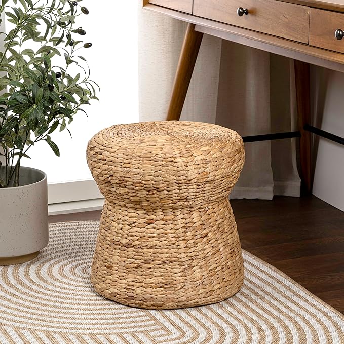 JONATHAN Y TBL2502A Alberto 18.5" Modern Bohemian Hand-Woven Hyacinth Mushroom Ottoman for Living Room, Bedroom, Entryway, Foyer, Natural Seagrass Foot Stool, Handwoven Footrest, Natural