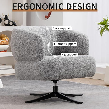 Pro 360° Swivel Accent Chair, Cuddle-Style Lounge Chair with Ergonomic Wrap-Around Backrest, 500LBS Capacity Grey Linen Fabric Rotatable Sofa Chair for Living Room, Balcony, Study