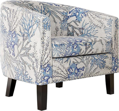 BELLEZE Accent Barrel Chair, Set of 2 Modern Faux Leather Tub Club Chair Upholstered Armchair with Gold Nail Head Trim and Black Legs for Living Room Bedroom Apartment Lounge - Blue Coral