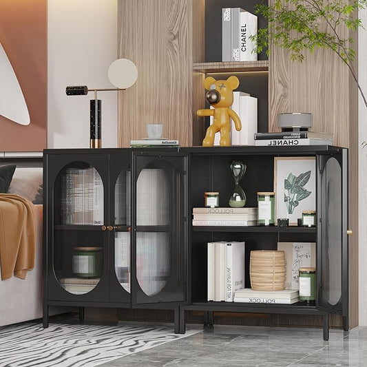 Small Cabinet with 2 Acrylic Doors, Metal Pantry with Adjustable Shelf and High Feet, Black Accent Cabinet for Home, Office, Living Room,Sideboard, Hallway and Entryway