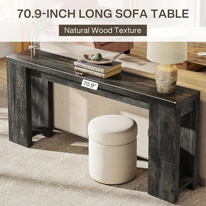 Tribesigns 70.9-Inch Long Console Table, Farmhouse Wooden Entryway Sofa Table Behind Couch, Narrow Entry Console for Living Room, Hallway, Entrance, Foyer, Black
