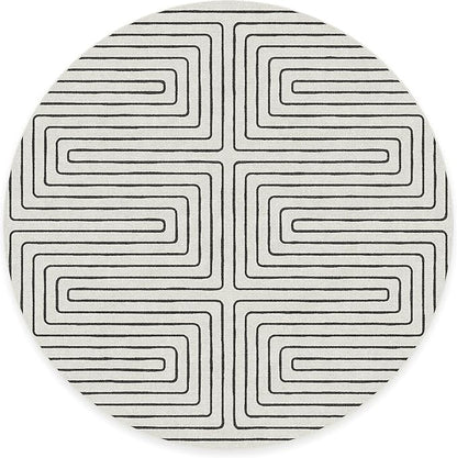 RUGGABLE x Jonathan Adler Machine Washable Area Rug – Labyrinth Black/Ivory 8 ft Round, Stain-Resistant, Non-Slip – Large Rugs for Living Room, Bedroom, Hallway, Entryway & Office–with Cushioned Pad