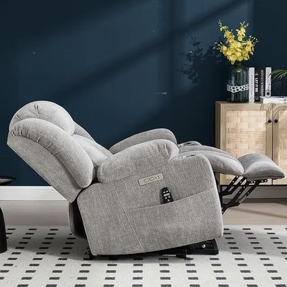 Power Lift Chair for Elderly, Electric Recliner Chair with 8-Point Vibration Massage and Lumbar Heating, Charging Ports, Cup Holders, Standing Assistance Reclining - Light Gray