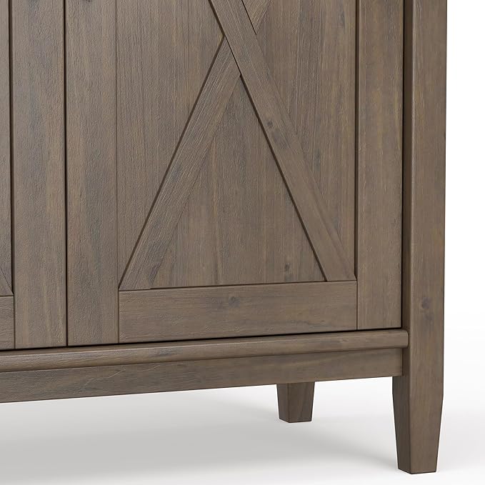 SIMPLIHOME Ela Solid Wood 32 inch Wide Transitional Low Storage Cabinet in Smoky Brown for The Living Room, Entryway and Family Room