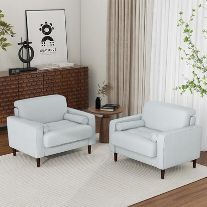 Oversized Accent Chair Set of 2, Corduroy Fabric Mid Century Modern Armchair with Large Seat for Living Room Bedroom Reading