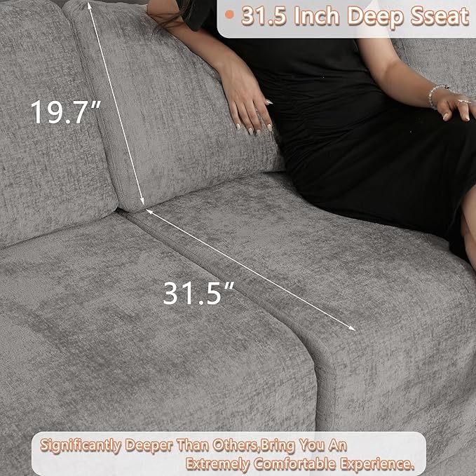 EASE MOOSE Boneless Modular Cloud Couch, Oversized U-Shaped Sectional Sofa for Living Room with Ottoman, Extra Large Movable Couches, 6-Deep-Seat Sofas for Bedroom, Apartment, Chenille (Light Grey)