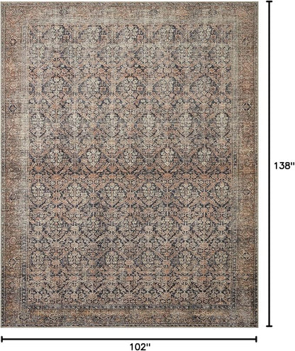 Loloi Amber Lewis Billie Collection, Ink & Salmon 8'-6" x 11'-6" Area Rug – Antique & Distressed Accent Rugs for Living Room, Bedroom, Entryway & Hallway, No Shed High Traffic Area Home Decor Rug