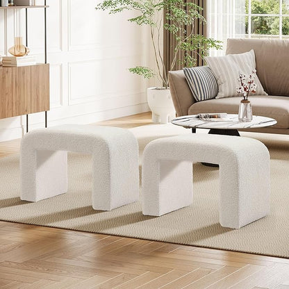 Tribesigns White Vanity Stool, 24" Wide Foot Rest for Couch, Large Foot Stool Ottoman, Modern Extra Seating for Living Room, Shoe Bench for Entryway, Dressing Chair for Bedroom, Fully Assembly