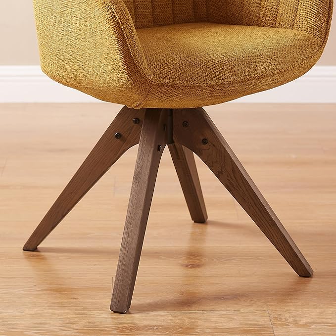 Zouron Mid Century Modern Accent Chair with Wooden Legs, Upholstered Swivel Chair No Wheels, Side Accent Armchair Vanity Chair for Small Space Home Office Living Room Bedroom, Yellow