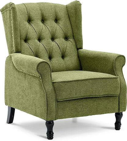Artechworks Winged Fabric Modern Accent Chair Tufted Arm Club Chair Linen Single Sofa with Wooden Legs Comfy Upholstered for Reading Living Room Bedroom Office, Green