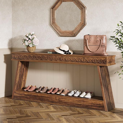 Tribesigns Farmhouse Console Table, 70.9-Inch Extra Long Entryway Table with Storage, 2-Tier Narrow Sofa Table Behind Couch, Wooden Accent Table for Living Room, Hallway, Foyer, Dark Brown