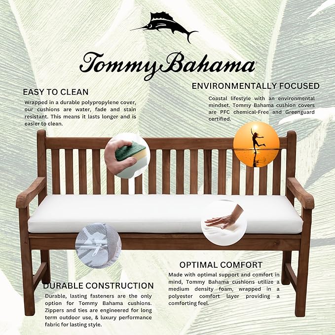 Tommy Bahama Bench Cushion, 44" X 19" X 2.5", Bamboo Bay Bone
