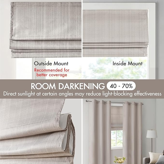 Madison Park Galen Cordless Roman Shade, 39"W x 64"H, Sheen Taupe – Room Darkening, Thermal Insulated, Energy Efficient Window Blind with Subtle Sheen Basketweave Fabric for Privacy