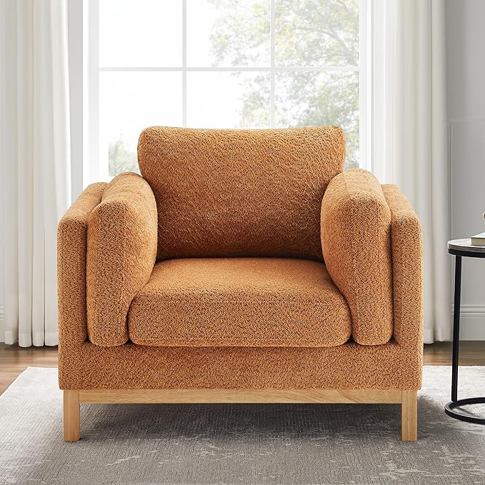 VANOMi 41.34" Oversized Accent Chair, Upholstered Armchair with Solid Wood Legs Living Room Chairs with Wide Armrest Pads, Reading Chair for Bedrooms, Apartments, Living Rooms, Offices（Curry）