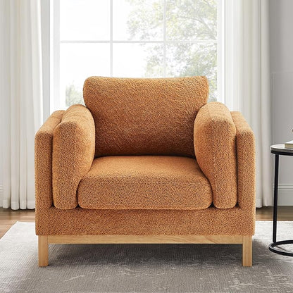 VANOMi 41.34" Oversized Accent Chair, Upholstered Armchair with Solid Wood Legs Living Room Chairs with Wide Armrest Pads, Reading Chair for Bedrooms, Apartments, Living Rooms, Offices（Curry）