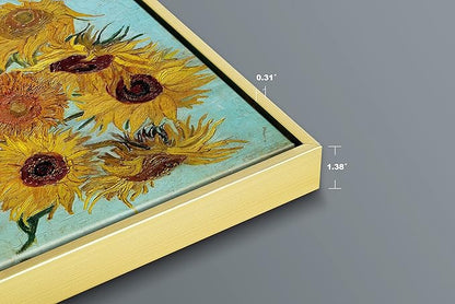 Wieco Art Framed Wall Art Canvas Prints of Sunflower by Vincent Van Gogh Paintings Reproduction Abstract Wall Decorations for Living Room Golden Frame
