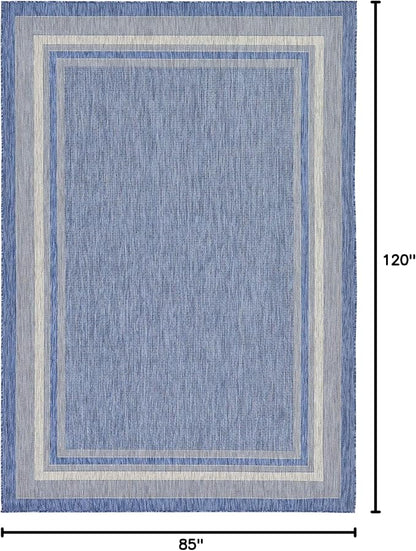 Unique Loom Outdoor Border Collection Area Rug - Soft Border (7' 1" x 10' Rectangle, Blue/ Ivory)