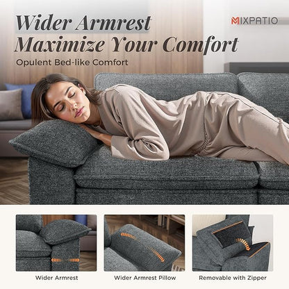 87" Cloud Modular Sectional Loveseat, 2-Seater w/Deep Seat & Removable Arms, Plush Chenille for Small Living Room & Apartment - Cyan