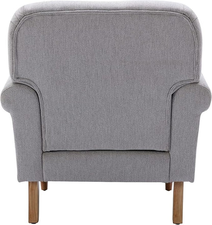DM-Furnitue Wide Armchair Modern Linen Accent Chair Comfy Reading Chairs Upholstered Lounge Chair Single Sofa Couch for Bedroom/Living Room, Grey