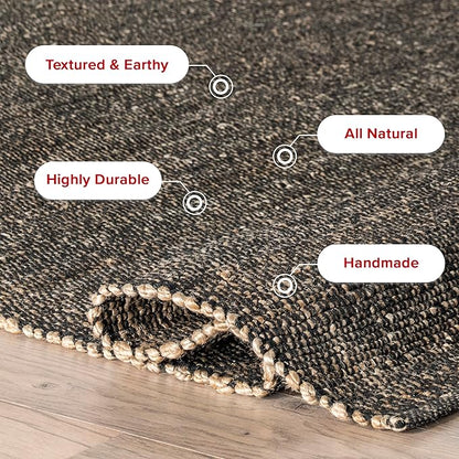 nuLOOM 2x3 Elfriede Jute & Cotton Hand Woven Area Rug, Charcoal, Solid Rustic Farmhouse Style, Weaved Design, Natural Fiber, For Bedroom, Living Room, Dining Room, Hallway, Office, Entryway