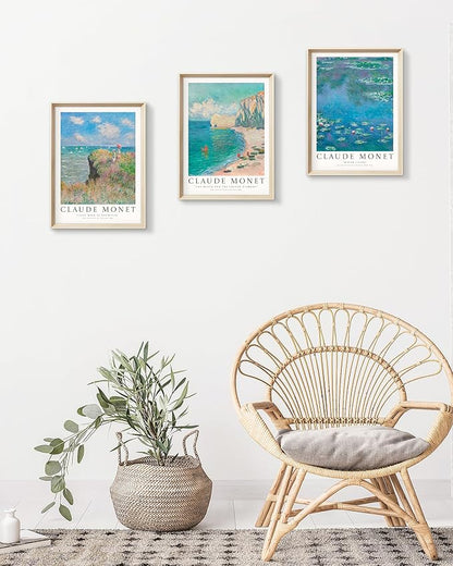 HesenDot Claude Monet Framed Wall Art,12x16in High Framed Canvas Prints, Impressionism Landscape Painting Poster Wall Decor,Vintage Home Decoration for Living Room Bedroom Gallery Office,Set of 3