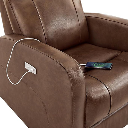 CHITA Genuine Leather Power Swivel Glider Recliner Chair for Adults, FSC Certified Electric Nursery Rocker Recliner Chair for Living Room, Light Brown