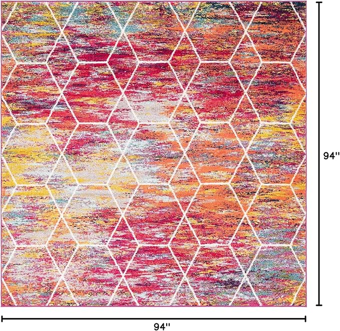 Unique Loom Trellis Frieze Collection Area Rug - Geometric (7' 10" Square, Multi/ Ivory)