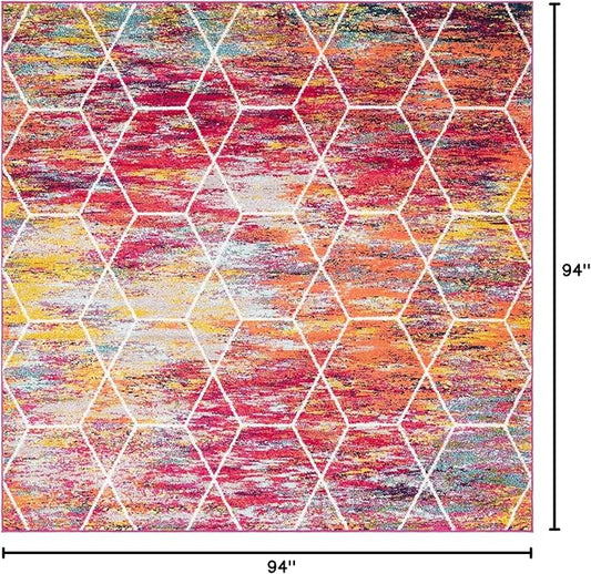 Unique Loom Trellis Frieze Collection Area Rug - Geometric (7' 10" Square, Multi/ Ivory)
