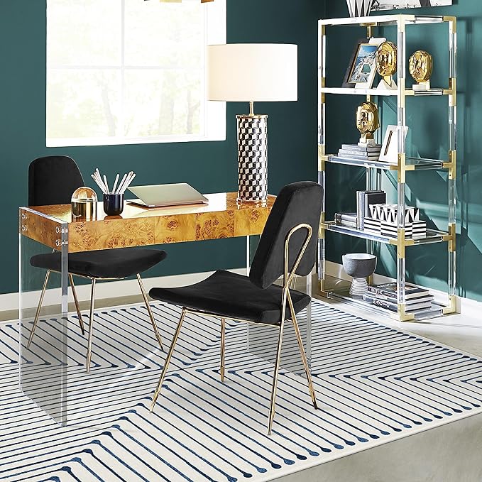 RUGGABLE x Jonathan Adler Machine Washable Modern Area Rug – Inkdrop Slate Blue 6x9, Stain-Resistant, Non-Slip – Medium Rugs for Living Room, Bedroom, Hallway, Entryway & Office–with Cushioned Pad