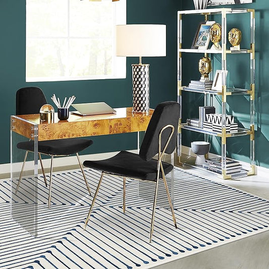 RUGGABLE x Jonathan Adler Machine Washable Modern Area Rug – Inkdrop Slate Blue 6x9, Stain-Resistant, Non-Slip – Medium Rugs for Living Room, Bedroom, Hallway, Entryway & Office–with Cushioned Pad