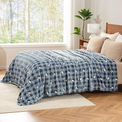 Berkshire Blanket Peanuts® VelvetLoft® Cute Character Snoopy Plush Blanket,Navy Tonal,Twin 60 in x 90 in (Official Peanuts® Product)