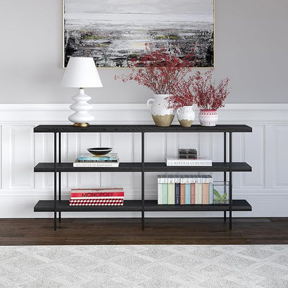 Henn&Hart 64'' Wooden Rectangular Console Table Entryway Table, Sofa Table with Wooden Shelves for Entryway, Living Room, Couch, Hallway, or Office, Black Grain.
