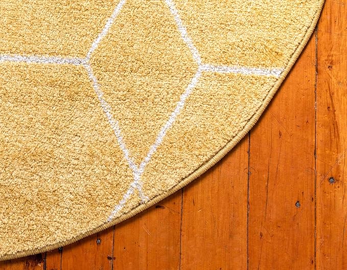 Unique Loom Trellis Frieze Collection Area Rug - Geometric (8' Round, Yellow/ Ivory)