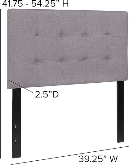 EMMA + OLIVER Quilted Tufted Twin Size Headboard in Light Gray Fabric