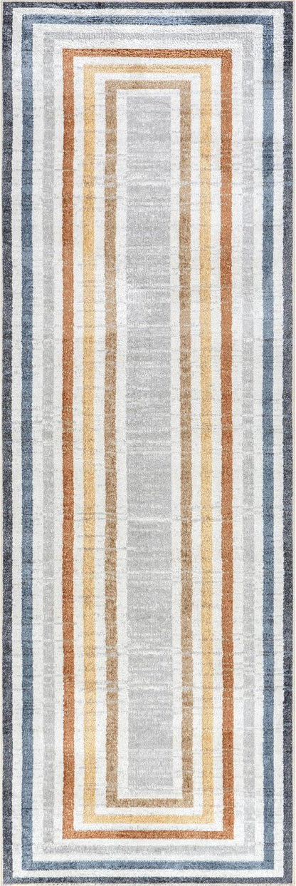 nuLOOM 2'8" x 8' Machine Washable Stain-Resistant Area Rug Low Profile for Living Room, Bedroom, and Dining Room, Alienor Multicolor