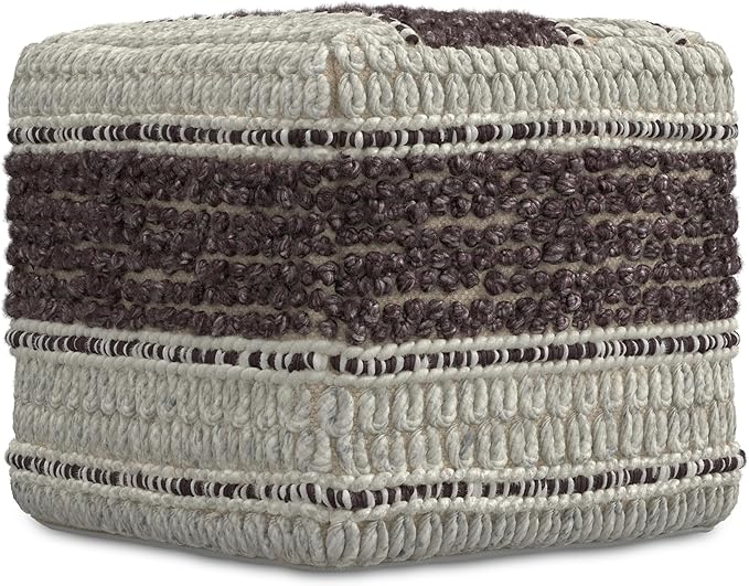 SIMPLIHOME Grady Contemporary Square Pouf in Magenta and Natural Handloom Woven for The Living Room, Bedroom and Kids Room