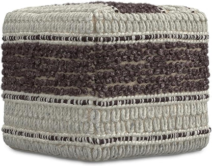 SIMPLIHOME Grady Contemporary Square Pouf in Magenta and Natural Handloom Woven for The Living Room, Bedroom and Kids Room