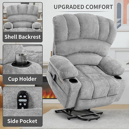 DURASPACE Power Lift Recliner Electric Lift Massage Recliner Chairs with Heat, Large Shell Velvet Backrest Lift Chair Recliners for Elderly, Seniors (Gray)