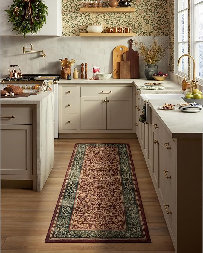 RUGGABLE x Morris & Co Machine Washable Christmas Area Rug – Acorn Amber Red 10x14, Stain-Resistant, Non-Slip – Large Rugs for Living Room, Bedroom, Hallway, Entryway & Office–with Cushioned Pad