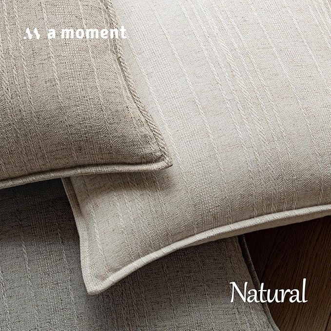 a moment Linen Pillow Covers Set of 2,Boho Farmhouse Throw Pillowcases Neutral Textured Decorative Covers for Couch Sofa,Linen Blend Accent Case Cushion Living Room Home Decor 24"x24"Beige Grey