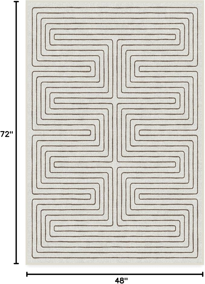 RUGGABLE x Jonathan Adler Machine Washable Modern Area Rug – Labyrinth Camel/Ivory 4x6, Stain-Resistant, Non-Slip – Medium Rugs for Living Room, Bedroom, Hallway, Entryway & Office–with Cushioned Pad