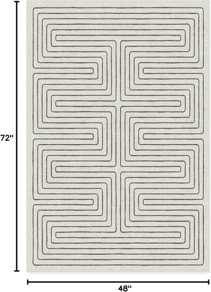 RUGGABLE x Jonathan Adler Machine Washable Modern Area Rug – Labyrinth Camel/Ivory 4x6, Stain-Resistant, Non-Slip – Medium Rugs for Living Room, Bedroom, Hallway, Entryway & Office–with Cushioned Pad