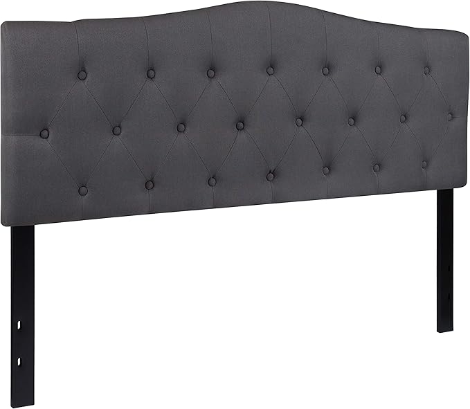 BizChair Arched Button Tufted Upholstered Queen Size Headboard in Dark Gray Fabric