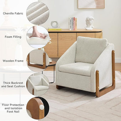 Modern Upholstered Armchair with Wooden Frame, 29" W x 29" D x 29" H, Light Gray Chenille Fabric, Living Room Accent Chair