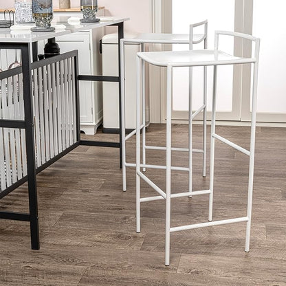 JONATHAN Y BSL1004B Svelte 30" Coastal Contemporary Iron Saddle-Seat Low-Back Bar Stool with Foot Rest for Home, Kitchen, Dining Room, Workspaces, Cafes and Resturants, White Frame