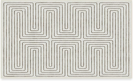 RUGGABLE x Jonathan Adler Machine Washable Modern Area Rug – Labyrinth Camel/Ivory 3x5, Stain-Resistant, Non-Slip – Small Rugs for Living Room, Bedroom, Hallway, Entryway & Office–with Standard Pad