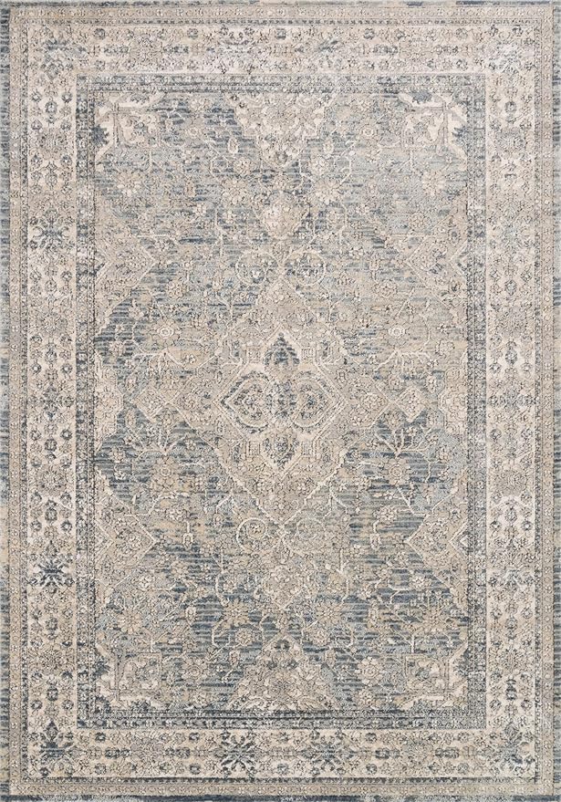 Loloi Teagan Collection TEA-04 Sky/Natural 3'-4" x 5'-7" Accent Rug, Large, Soft Neutral Rug, High-Traffic for Living Room, Bedroom, Home Office, Dining Area