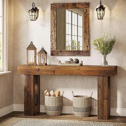 Tribesigns 63" Farmhouse Console Table, Natural Wooden Sofa Table Rectangular Accent Console for Entryway, Hallway & Living Room (Mix Brown)