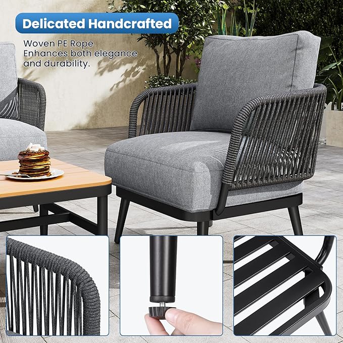 5-Piece Outdoor Patio Furniture Set All Weather 4-Seat Sofa with Coffee Table & Waterproof Thick Cushion – Patio Conversation Sets for Lawn, Balcony, Porch, Muebles para Patios Exteriores